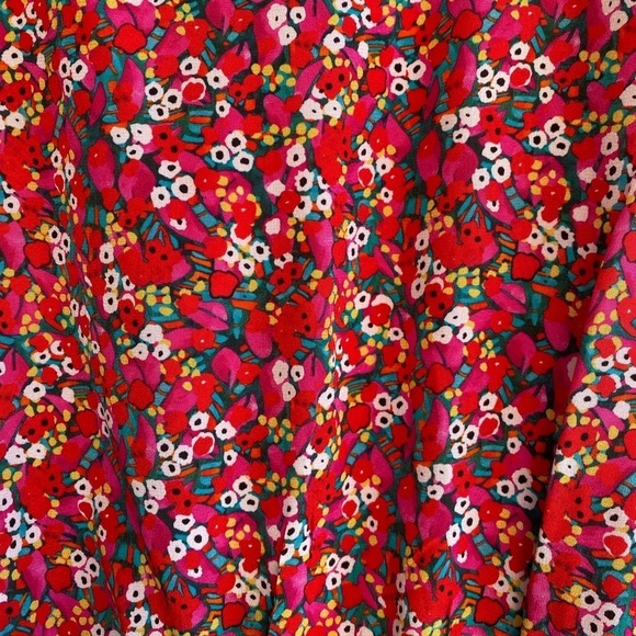 SALONI / Lea Silk Puff Sleeve A-Line wrap mini floral poppy pink Silk Dress 12 - Picture 6 of 11